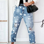 Load image into Gallery viewer, 2023 Autumn Boyfriend Jeans Woman Slim Hole Jeans For Ladies With Five-Pointed Star Ripped Jeans Street Casual Blue Denim Pants  Amaijoin
