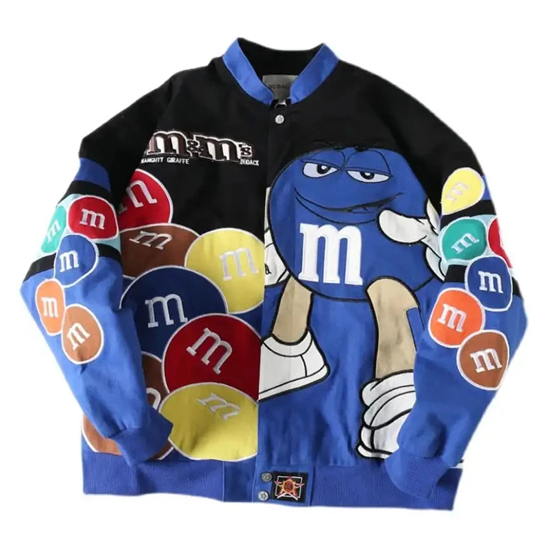 Women Baseball Jacket Men Heavy Industry M&M Letter Embroidery Bomber Jackets Loose Coat Unisex Autumn Winter Motorcycle Outwear  Amaijoin