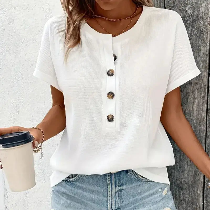 Europe and America large solid color short sleeve T-shirt women summer new loose V-neck casual all-matching three-point sleeve b  Amaijoin