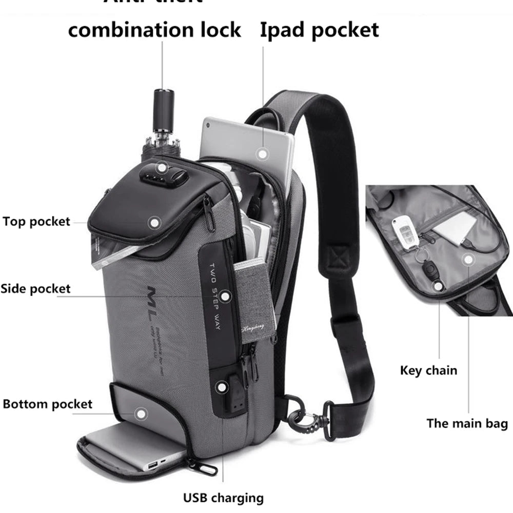 Men Anti-theft Lock Multifunction Shoulder Bags USB Charging Sling Crossbody Travel Messenger Chest Bag Pack For Male  Amaijoin