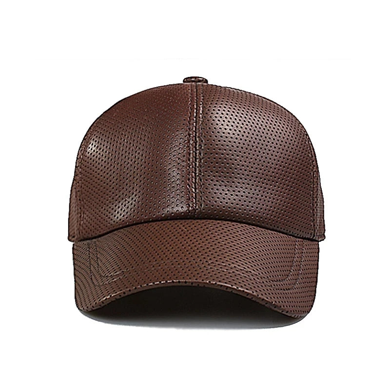 2023 Men Real Leather Baseball Caps Korean Fashion Male Winter Casual Youth Duck Tongue Warm Hat Hip Pop Punch Dot Coffee Gorras  Amaijoin