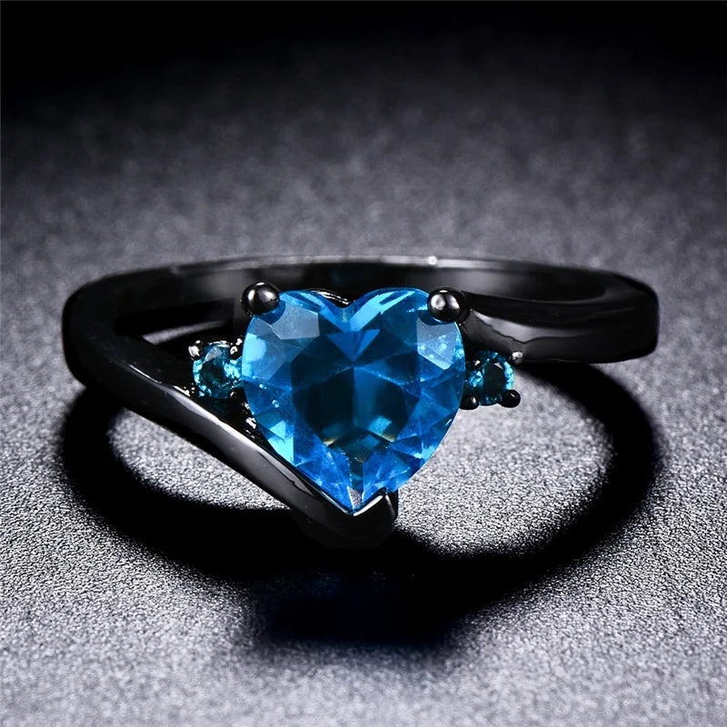 Black Heart-Shaped Stainless Steel Ring For Women Fashion Trend Zircon Finger Ring Female Engagement Jewelry  Amaijoin