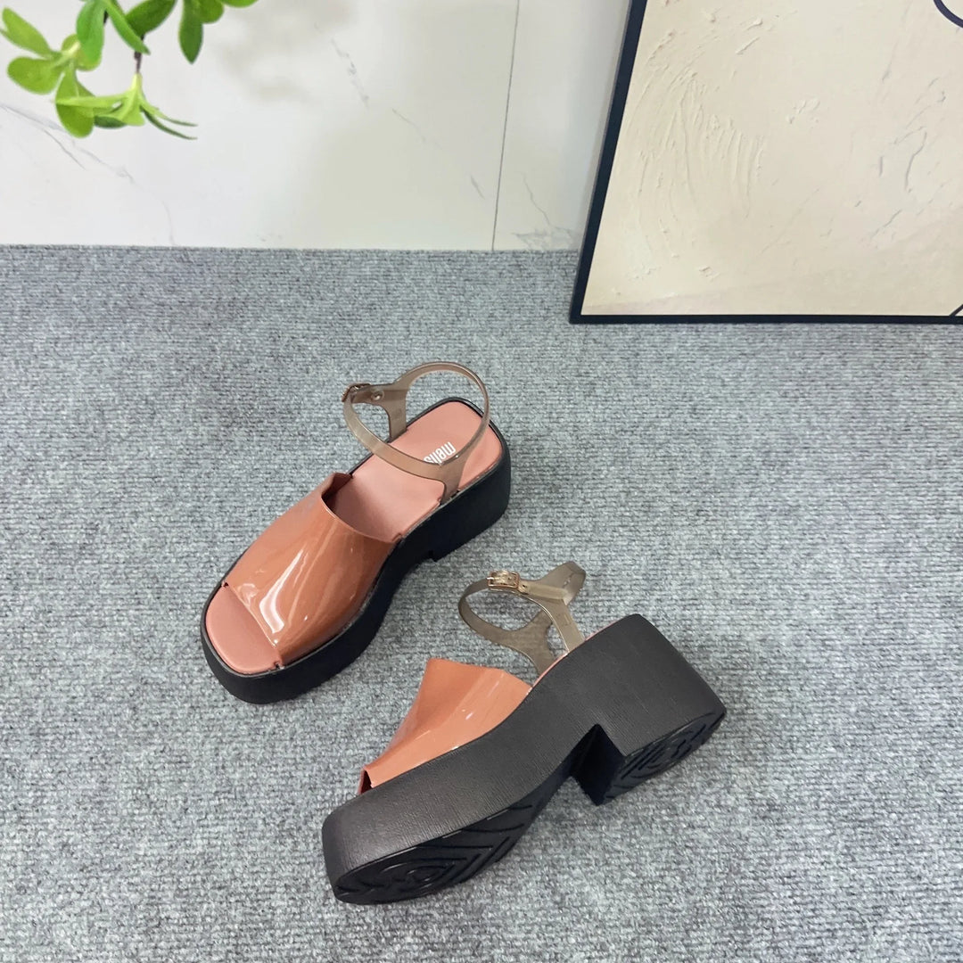 Mini Melissa Sandals Women Platform Shoes Black Belt High Heels Gladiator Chunky Heeled Sandals Summer Wedges Zapatos De Mujer  Amaijoin