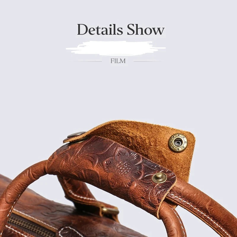 LEATHFOCUS Vintage Embossed Handbag Men's Women's Leather Travel Bag Large Capacity Business Duffles Bag Weekend Gym Bag  Amaijoin