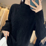 Load image into Gallery viewer, 100% Australian Wool Sweater Solid Color Knitted Hollow Half High Collar Women&#39;s Pullover Sweater Slim Fit Exquisite Thin Style  Amaijoin
