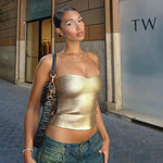 Load image into Gallery viewer, Gtpdpllt Y2k Streetwear Metallic Tube Tank Top Strapless Gold Silver Black Vintage Sexy Crop Tops Women Clubbing Outfits  Amaijoin
