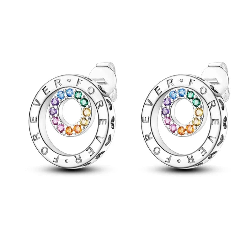 New Fashion 925 Sterling Silver Double Circle Earrings For Women Shining Zircon Piercing Ear Studs Fine Engagement Jewelry  Amaijoin