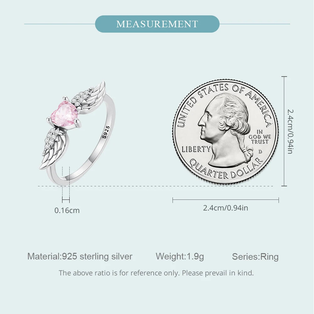 BAMOER 925 Sterling Silver Angel Wing Ring for Women Fine Jewelry Pink Heart Zircon Eternity Band Ring Wedding Gift SCR874  Amaijoin