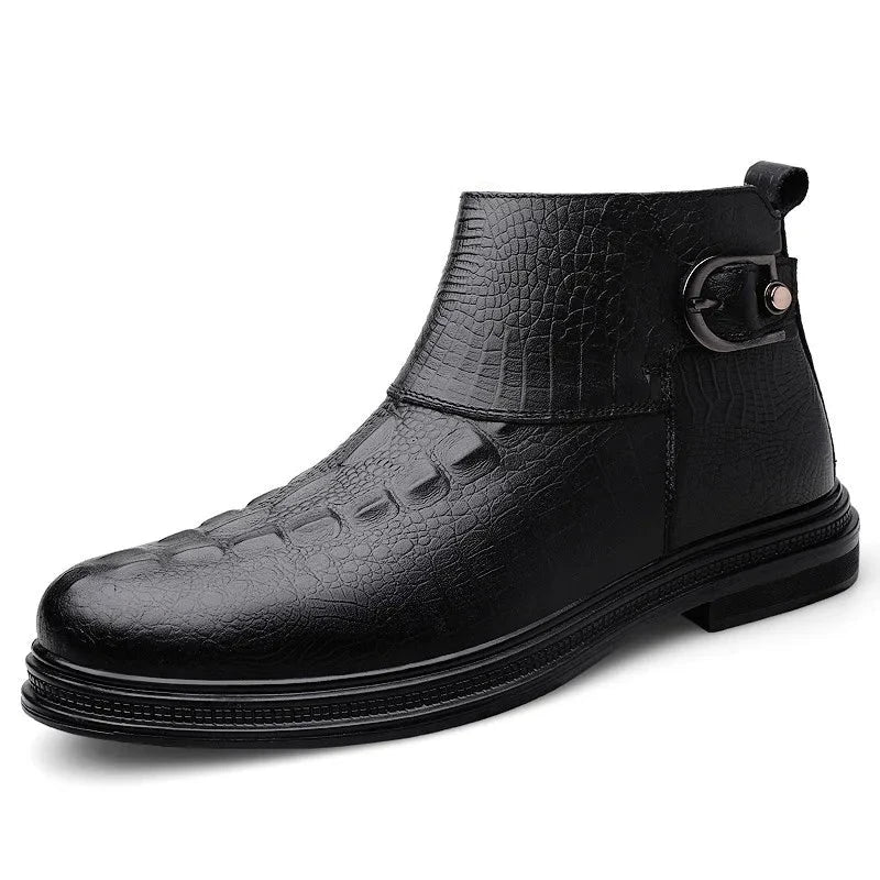 Men's Shoes Crocodile Pattern Low Top Male Shoes Genuine Leather Mens Slip on Ankle Boots 2023 Stylish Classic Motorcycle Boots  Amaijoin