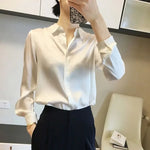 Load image into Gallery viewer, Clothes Spring Tops for Women Silk Wear To Work Formal Button Up Womens Shirt &amp; Blouse Office Outfits Loose Satin Long Sleeve M  Amaijoin
