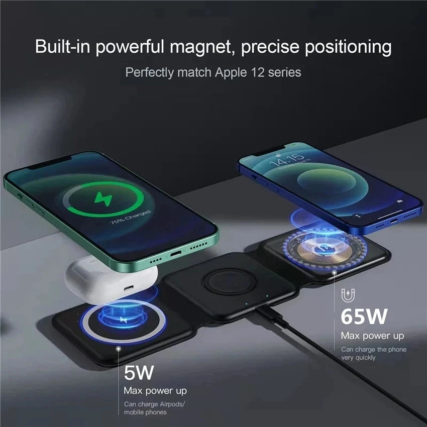 100W 3 in 1 Magnetic Wireless Charger Pad Stand for iPhone 14 13 15 Pro Max Airpods iWatch Fast Wireless Charging Dock Station  Amaijoin