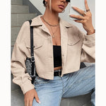 Load image into Gallery viewer, Spring Drop Shoulder Flap Detail Crop Corduroy Jacket Long Sleeve Chic Short Coats  Amaijoin
