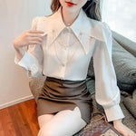 Load image into Gallery viewer, Doll Pointed Neck Turn Down Collar Bubble Long Sleeve Loose Top Chain Casual Shirt And Blouses OL Woman French Elegant 2024Trend  Amaijoin
