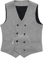 Load image into Gallery viewer, V Neck Men&#39;s  Suit Vests Herringbone Wool Tweed Double Breasted Waistcoat Tuxedo Groomsmen For  Wedding  Amaijoin
