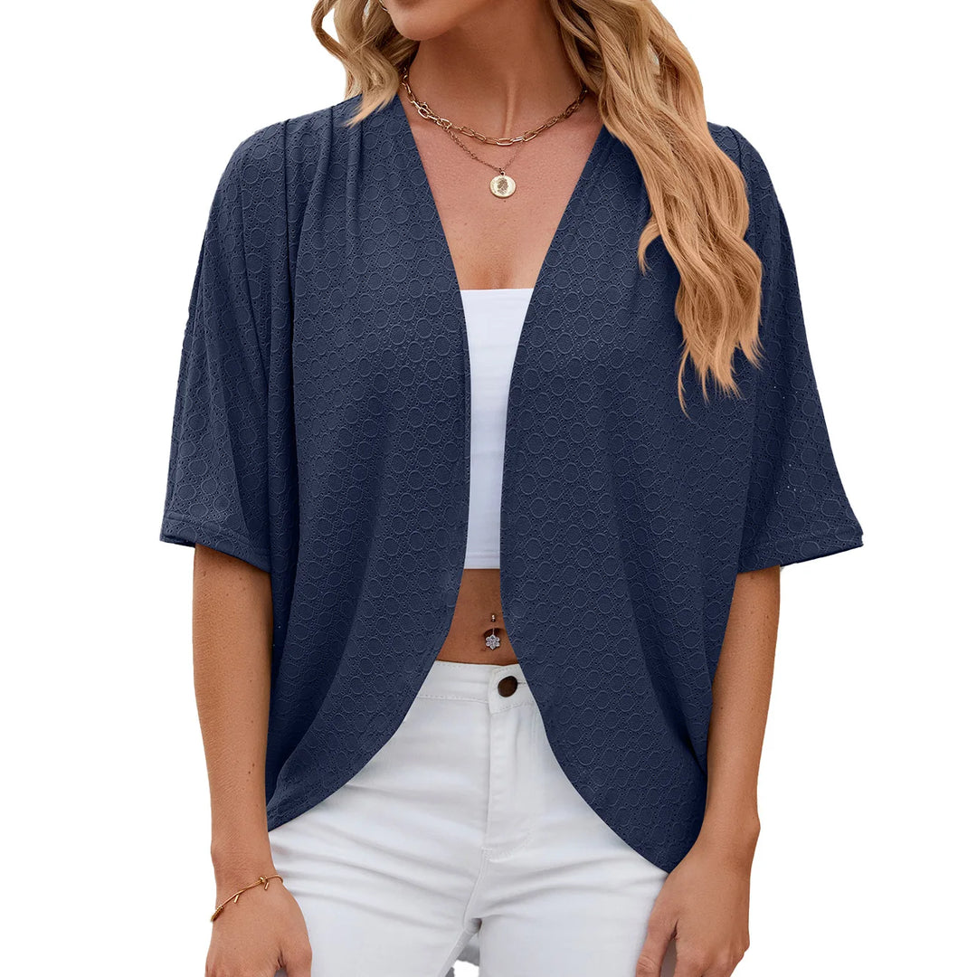 2024 Elegant Women's Mid Sleeve Casual Loose Hollow Out Cardigan Fashion Ladies Outwear Womens Sunscreen Shirts Boho Tops  Amaijoin