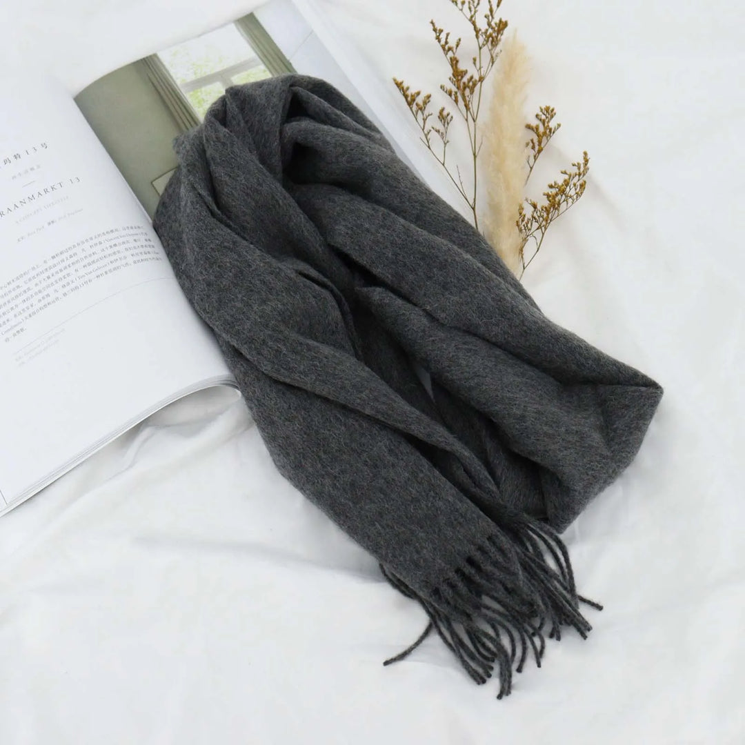 High Quality 100% Wool Scarf Men Women Solid Color Tassel Autumn Winter Business Versatile Classic Warm Soft Muffler Couples  Amaijoin