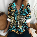 Load image into Gallery viewer, Autumn Women&#39;s Shirt Polo Collar Long Sleeve T-shirt Fashion Print Top Fashion Party Trend Women&#39;s Shirt Button Casual T-shirt  Amaijoin
