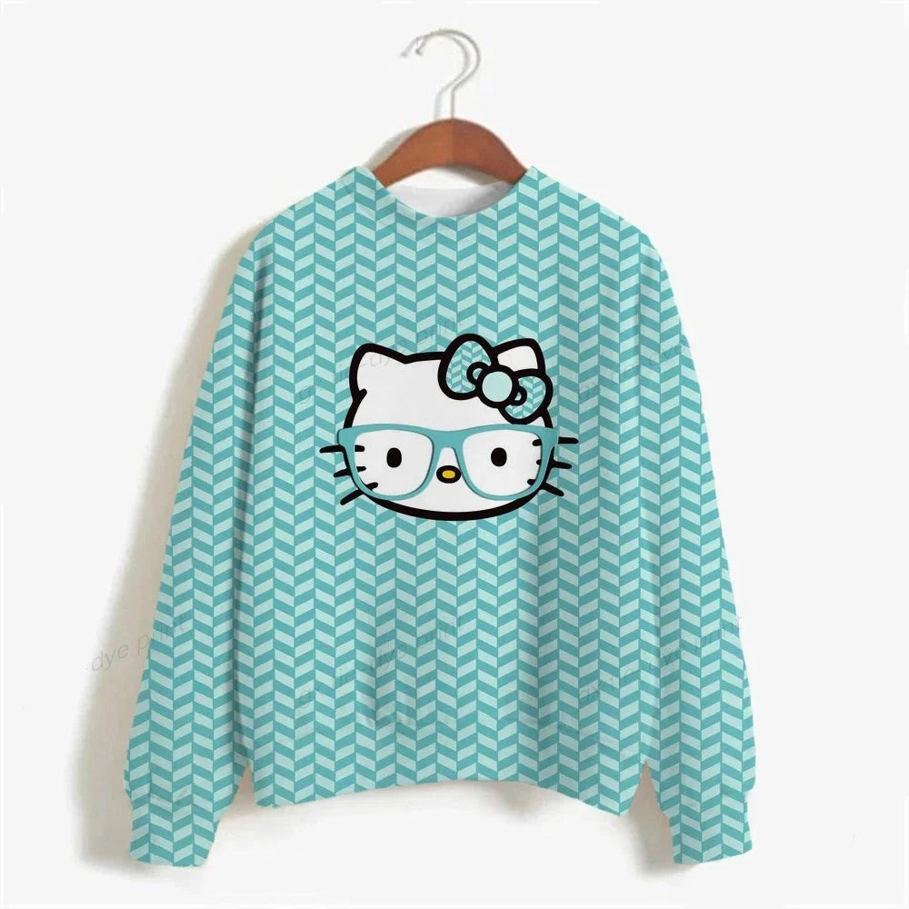 Harajuku Female Clothing Pullover Fashion Autumn And Winter HELLO KITTY Print Woman Hoodie Casual Women Long-sleeved Sweatshirt  Amaijoin