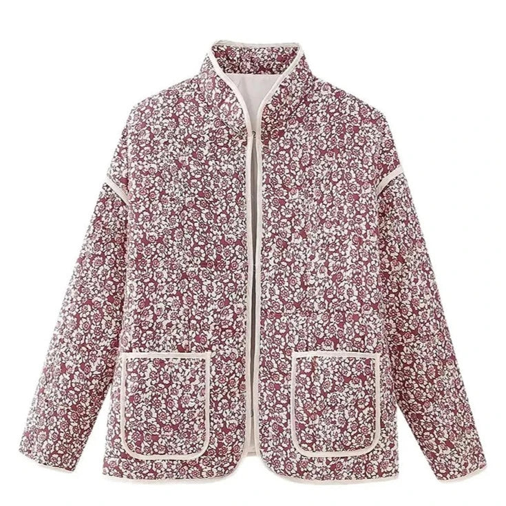 ZBZA Women's Quilted Jacket Fall And Winter New Floral Print Thickened Stand-Up Collar Cotton Jacket Fashionable Women's Jacket  Amaijoin