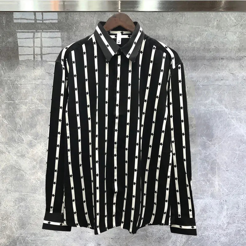 2023 Trend Men Office Button Down Long Sleeve Shirt Stripe Color Contrast Shirt Social Business Shirt Men British Slim Shirt  Amaijoin