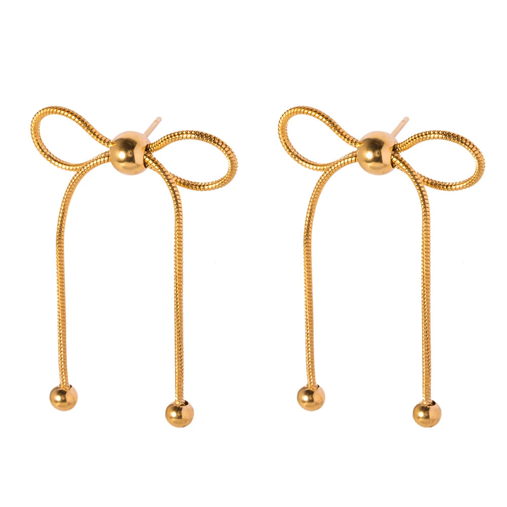 Youthway Trendy Stainless Steel Bow Tassel Earrings 18K Gold Plated Jewelry for Women Girls Fashion Waterproof Gift  Amaijoin