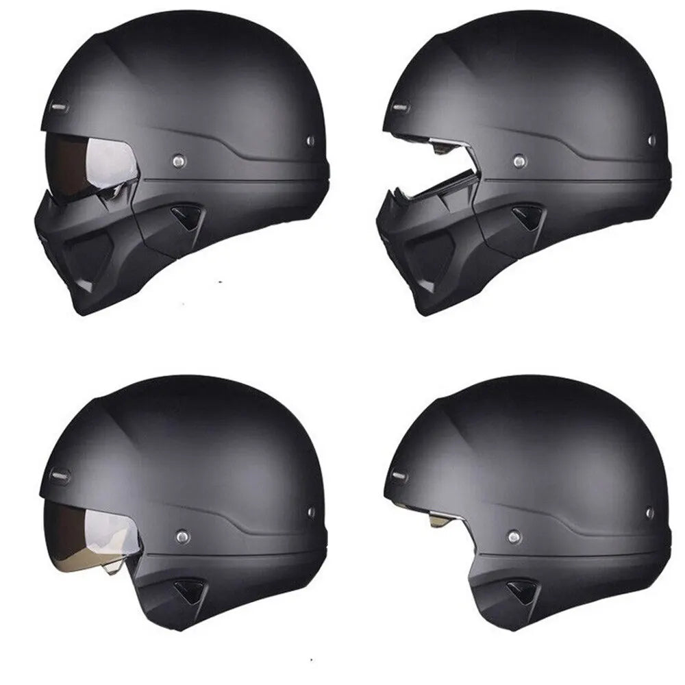 Retro Capacete Detachable For Motorcycle Bike Quick Release ABS Open Helmet Full Face Matt Black Modular Classic Professional  Amaijoin