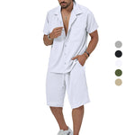 Load image into Gallery viewer, Men&#39;s Summer Casual Short Sleeved Shorts Simple Family Set Shirt Outdoor 2-Piece Breathable Beach Set  Amaijoin
