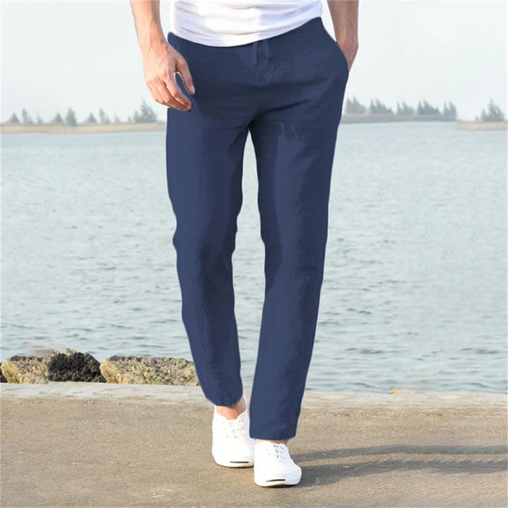 2023 Men's Cotton Linen Pants Male Autumn New Breathable Solid Color Linen Trousers Fitness Streetwear S-3XL  Amaijoin