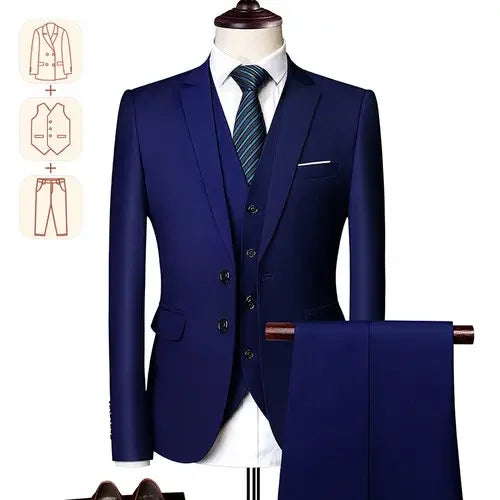 Men's Business Casual Suit for Weddings, Genuine Blazer, Vest and Pants, Big & Tall,Slim Fit Waistcoat, Dress Trousers, US Size  Amaijoin