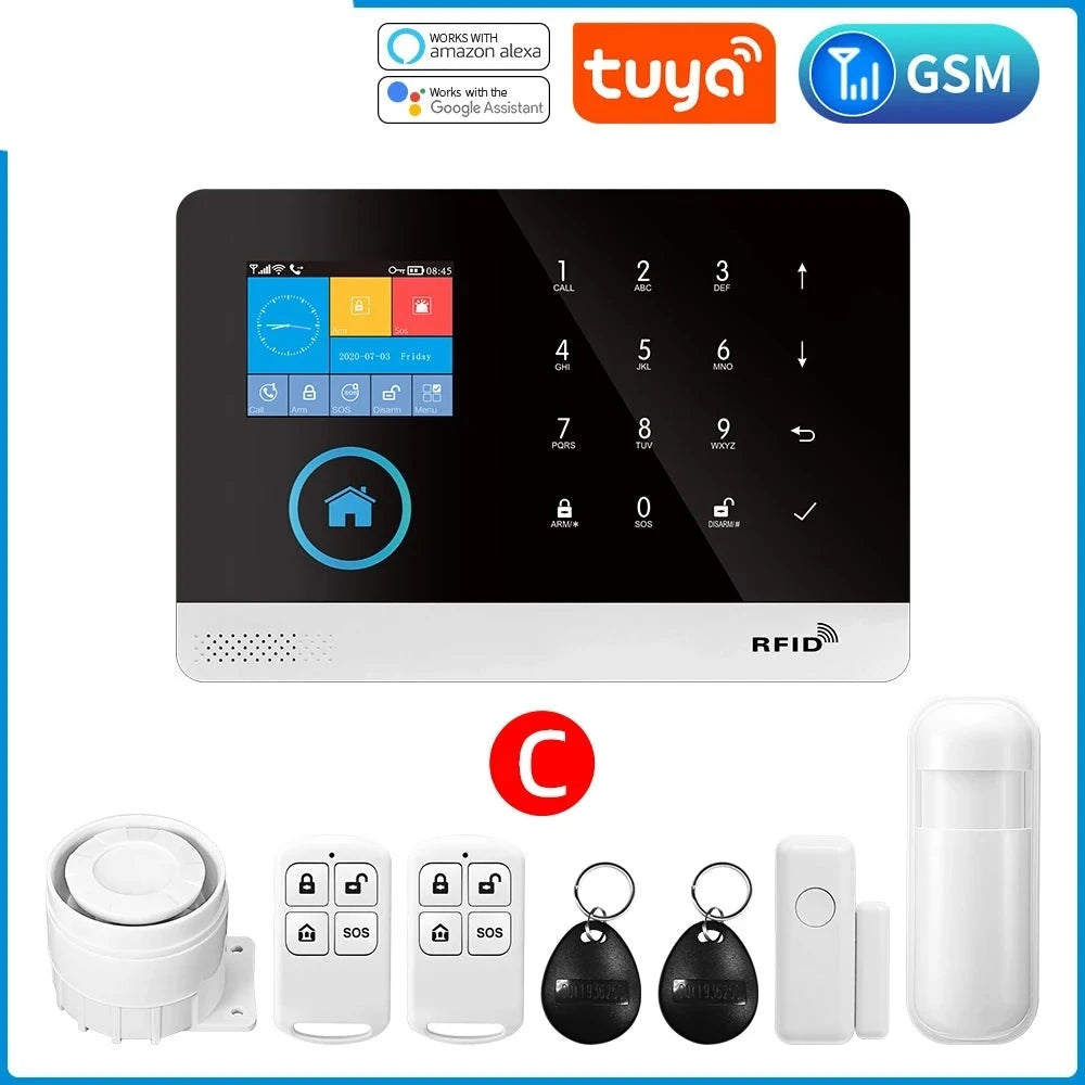 Gautone Tuya Smart Wifi Home Security Alarm System Wireless GSM Fire Alarm System Panel Smart Life App Control work with Alexa  Amaijoin