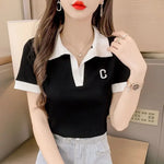 Load image into Gallery viewer, White Short Sleeve Tee Black Women&#39;s T Shirts Crop Top Clothes Polo Neck Shirt New Luxury V Aesthetic Sale Y2k Fashion Trend  Amaijoin
