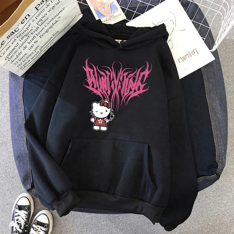 Women 90s Y2k 2000s Hoodies Hello Kitty Hip Hop Hoodie Sanrio Sweatshirt Clothes Tops Sweatshirt Clothing Streetwear  Amaijoin