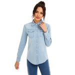 Load image into Gallery viewer, Streetwear Light Blue Cotton Thin Basic Shirts Jeans Woman 2024 Spring Long Sleeve Denim Blouses Ladies Tops Clothes  Amaijoin
