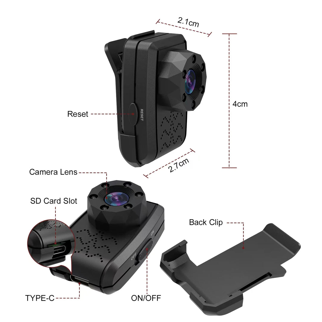 Mini Body Camera with 1080P HD Recording, Back Clip, Camcorder, Video Recorder with IR Night Vision, Body Cam for Home No Batter  Amaijoin