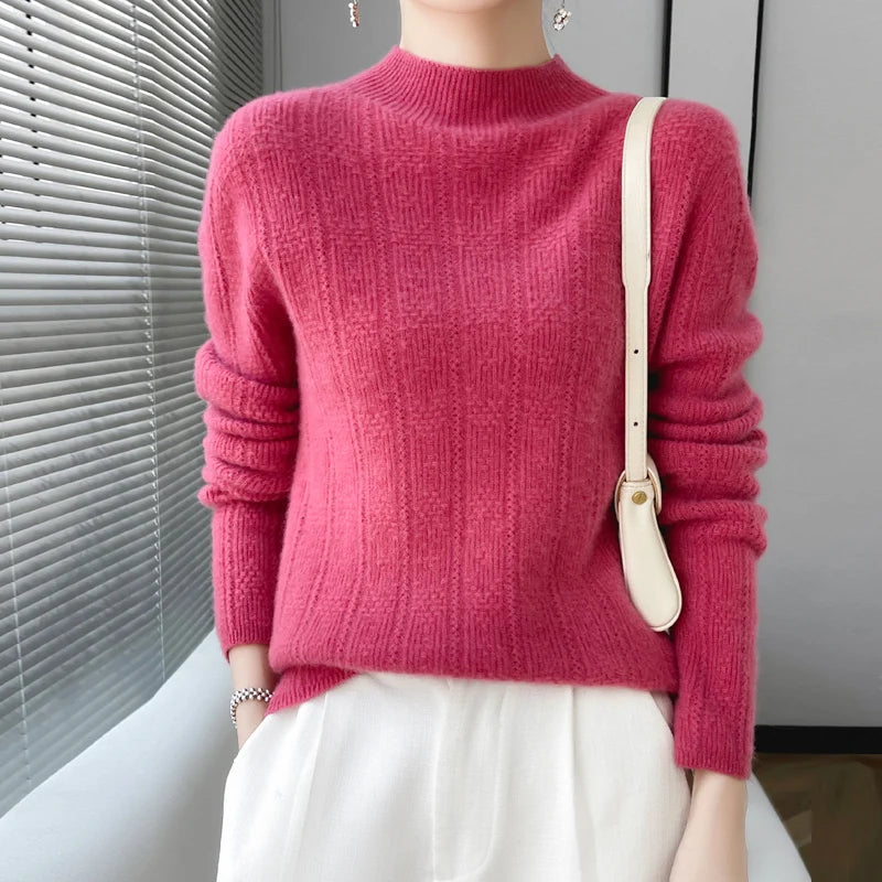 2023 Autumn/Winter New 100% Merino Wool Women's Pile Neck Sweater Jumper Fashion Women's Sweater Warm Turtleneck Sweater Top  Amaijoin