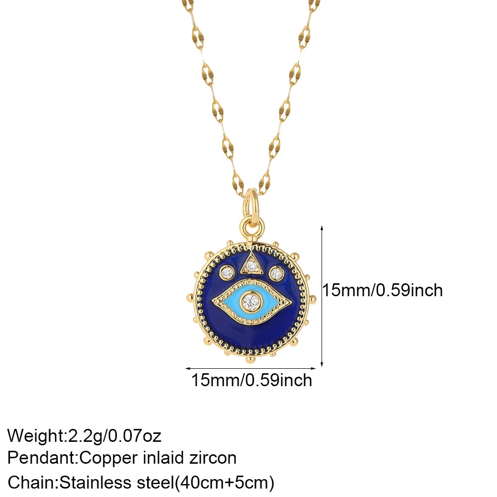 Boho Heart Evil Blue Eye Necklace for Women Collares Cute Sun Butterfly Gold Color Pendant Long Stainless Steel Chains Choker  Amaijoin