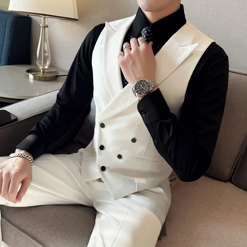 2023 Brand Clothing Men Spring High Quality Double Breasted Blazers Vest/Male Slim Fit Casual Suit Vest Sizing Up S-4XL  Amaijoin