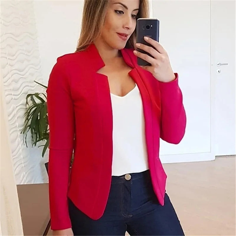 Women Thin White Blazers Spring 2022 Female Summer Blazer Long Sleeve Open Stitch OL Womens Slim Coats Femme Ladies Black Tops  Amaijoin