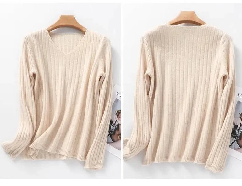 Women Sweater Long Sleeve Top Knitted Pullover V-Neck Fashion Sweater Woman Winter 2022 Basic Female Clothing Soild OL Sweaters  Amaijoin