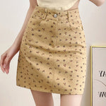 Load image into Gallery viewer, Korean Fashion Women&#39;s Casual Floral Pirnted High Waist Jeans Skirt Summer Beach Sexy Mini Denim Skirts Pink Khaki White Saias  Amaijoin
