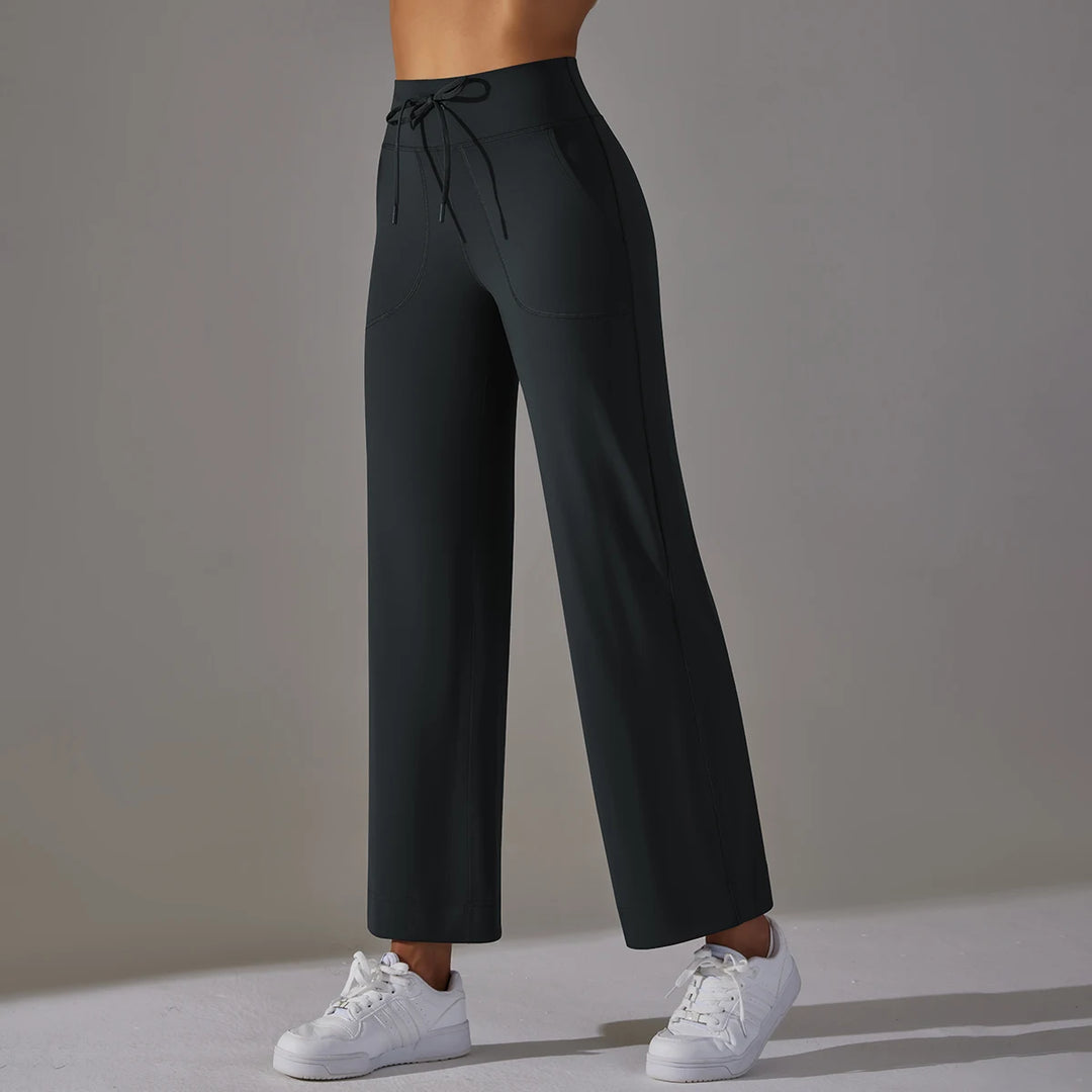 Wide Leg Pants With Pockets Women's Loose Yoga High Waist Legging Drawstring Outdoor Casual Jogging Gym Sports Flare Pants  Amaijoin