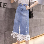 Load image into Gallery viewer, Irregular Jean Skirts Women High Waist Ripped Beaded Denim Skirt Female 2024 New Straight Midi Skirts Zipper Fly Pocket Saias  Amaijoin
