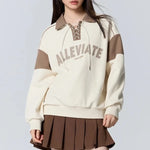 Load image into Gallery viewer, Semir Sweatshirt Women Fleece Letter Print Color Matching Loose Winter Waffle Polo Collar Artistic Retro Style Sweatshirt  Amaijoin
