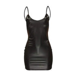 Load image into Gallery viewer, Sexy Faux Leather Dress Backless Club Party Short Dress Solid Black Wet Look Latex Bodycon Push Up Bra Mini Micro Dress  Amaijoin
