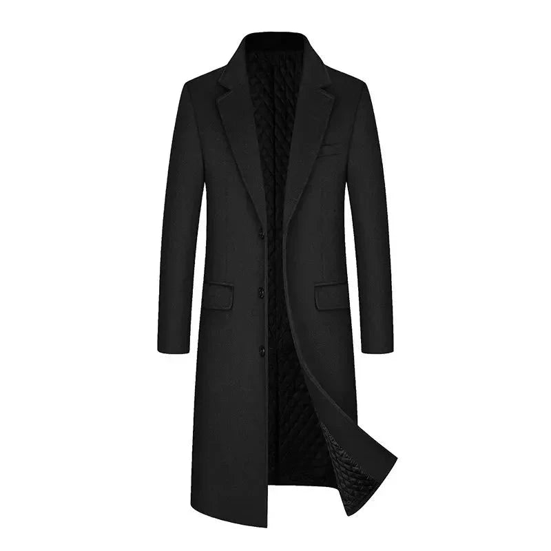 Mens Long Coat Woolen Jackets Boutique High-end Wool Blend Overcoat Trench Men X-long Thick Coat Over The Knee Trench Coat  Amaijoin