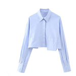 Load image into Gallery viewer, XNWMNZ 2023 Women fashion cropped poplin shirt Woman high street lapel long-sleeve pocket front button top female chic blouse  Amaijoin
