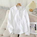 Load image into Gallery viewer, Women&#39;s Casual Cotton Oxford Shirt 2023 New Woman Striped Blouse and Tops Simple Solid Lady White Blue Shirts Clothes  Amaijoin
