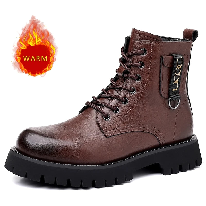 Designer's New Men's Workwear Boots Handsome Motorcycle Boots Thick Sole Mountaineering Boots Men's Genuine Leather Short Boots  Amaijoin