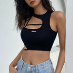 Load image into Gallery viewer, Dark Style Hollowed Out Tank Top Women&#39;s Asymmetric Slim Fit Strap Crop Tops Y2k Gothic Sexy Cute Corset Korean Fashion Clothing  Amaijoin
