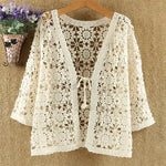 Load image into Gallery viewer, Sexy Hollow Lace Sunscreen Cardigan Sweater Women Wide Loose Air Conditioning Knitted Sweater Thin Section Female Spring Autumn  Amaijoin
